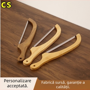 Cuțit de pâine din lemn cu lamă dințată pentru felierea pâinii, a sandvișurilor și baghetelor – design anti-îndoire, 3 culori
