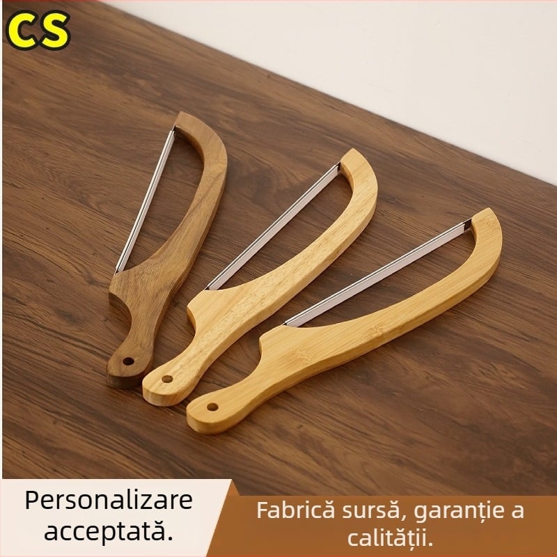 Cuțit de pâine din lemn cu lamă dințată pentru felierea pâinii, a sandvișurilor și baghetelor – design anti-îndoire, 3 culori