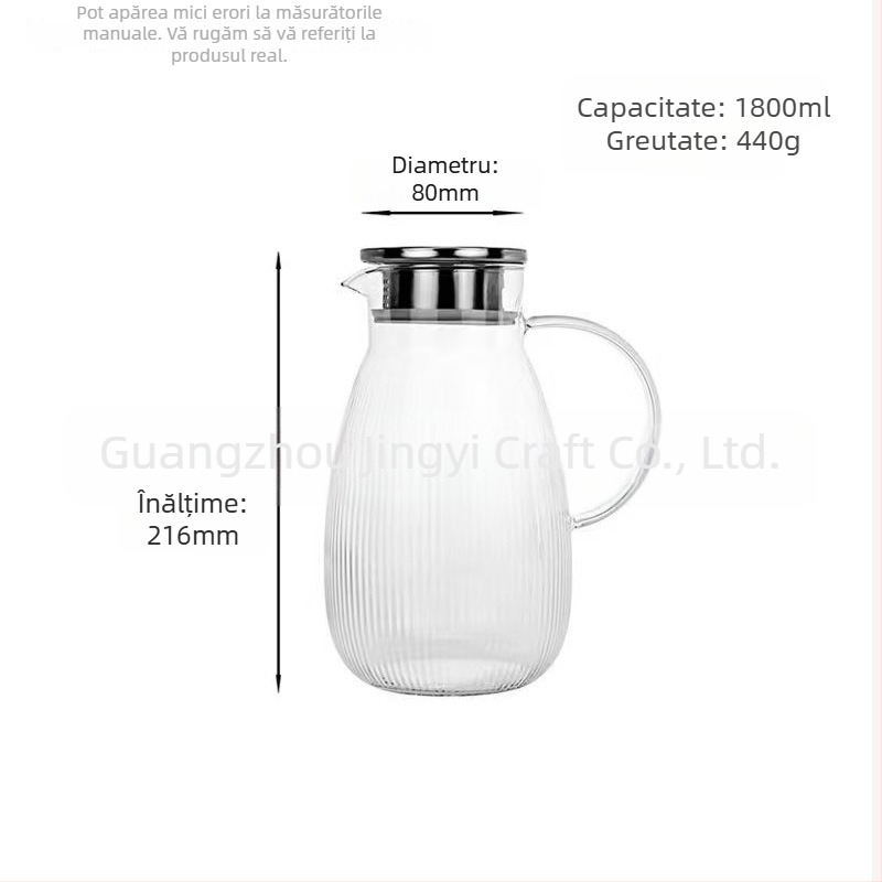 Ceainic din sticlă borosilikat rezistent la căldură directă, capacitate mare, pentru uz casnic, apă rece