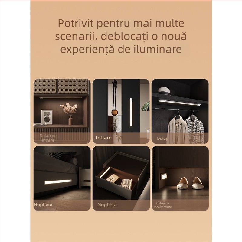 Lampă LED cu senzor pentru sub dulap, alimentare USB, potrivită pentru vitrină de vin și garderobă