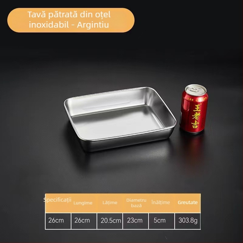Tavă dreptunghiulară din oțel inoxidabil, cu capac, pentru pregătire și depozitare a alimentelor; potrivită pentru grătar, frigărui și pește