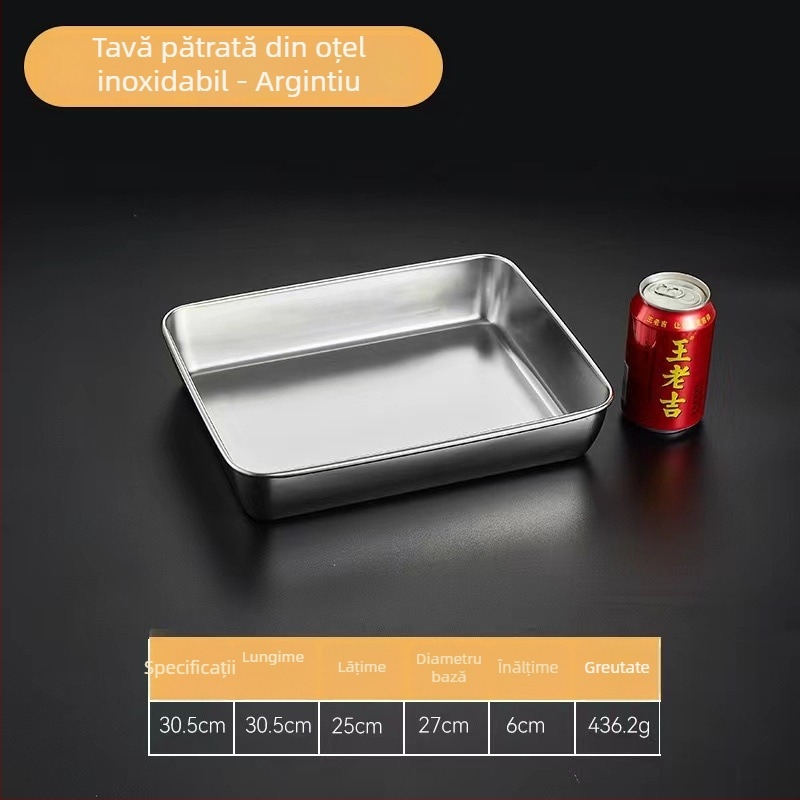 Tavă dreptunghiulară din oțel inoxidabil, cu capac, pentru pregătire și depozitare a alimentelor; potrivită pentru grătar, frigărui și pește