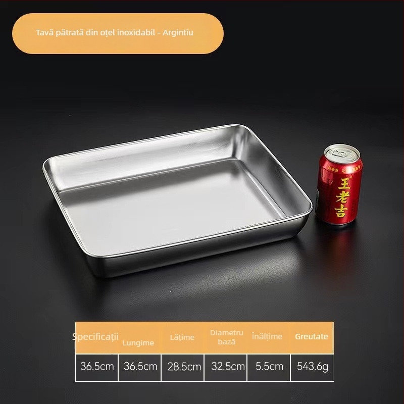 Tavă dreptunghiulară din oțel inoxidabil, cu capac, pentru pregătire și depozitare a alimentelor; potrivită pentru grătar, frigărui și pește