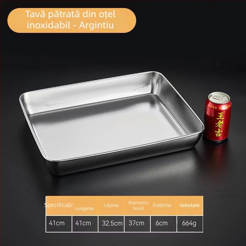 Tavă dreptunghiulară din oțel inoxidabil, cu capac, pentru pregătire și depozitare a alimentelor; potrivită pentru grătar, frigărui și pește