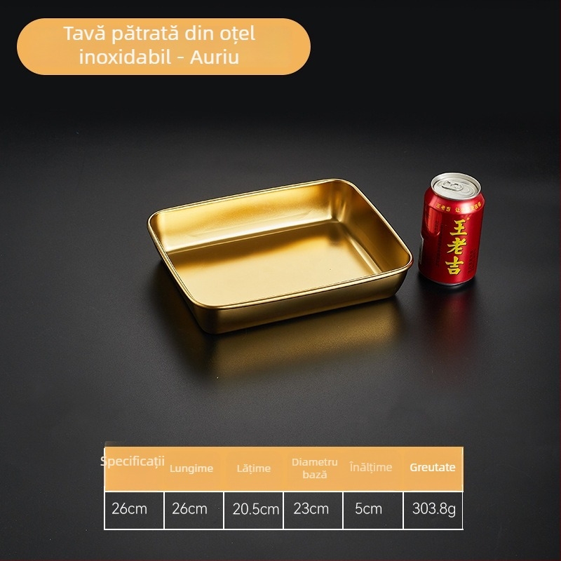 Tavă dreptunghiulară din oțel inoxidabil, cu capac, pentru pregătire și depozitare a alimentelor; potrivită pentru grătar, frigărui și pește