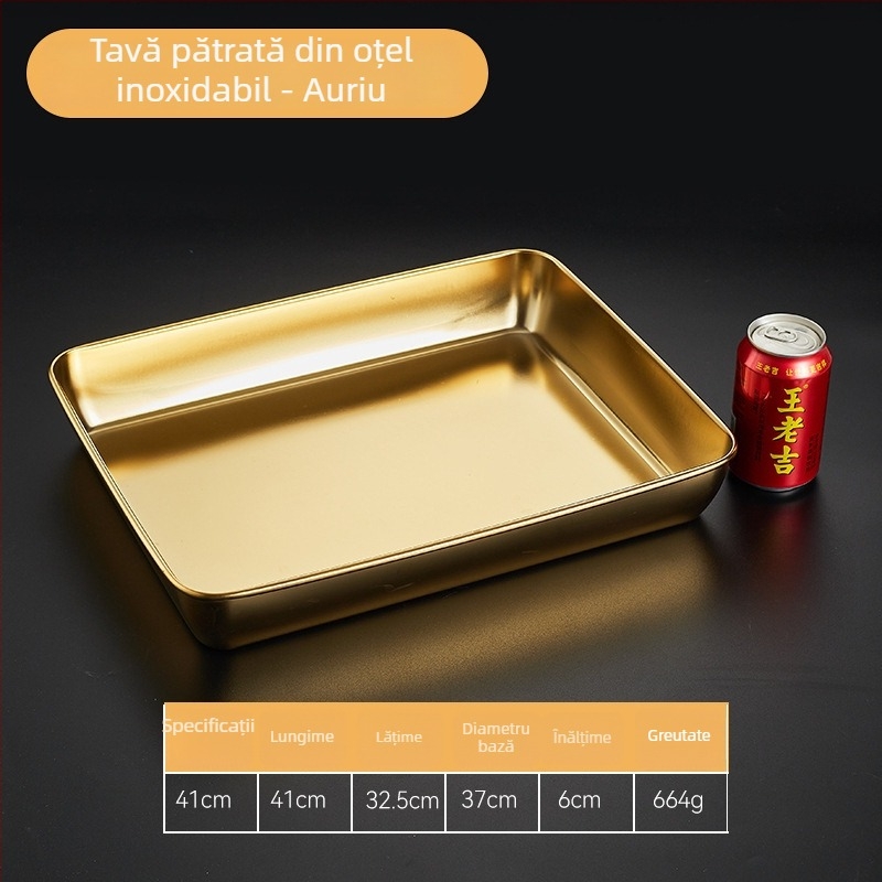 Tavă dreptunghiulară din oțel inoxidabil, cu capac, pentru pregătire și depozitare a alimentelor; potrivită pentru grătar, frigărui și pește
