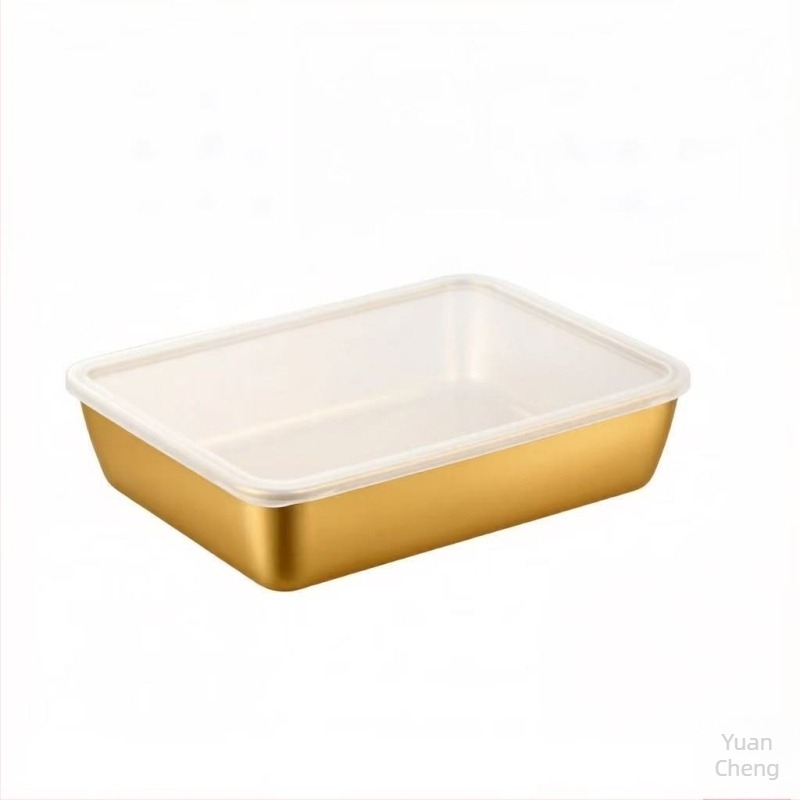 Tavă dreptunghiulară din oțel inoxidabil, cu capac, pentru pregătire și depozitare a alimentelor; potrivită pentru grătar, frigărui și pește