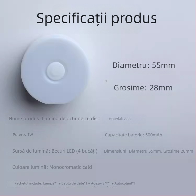 Lumină de noapte rotundă, reîncărcabilă, cu întrerupător la atingere, lampă tactilă, control inteligent, diametru 5,5 cm, abajur PVC