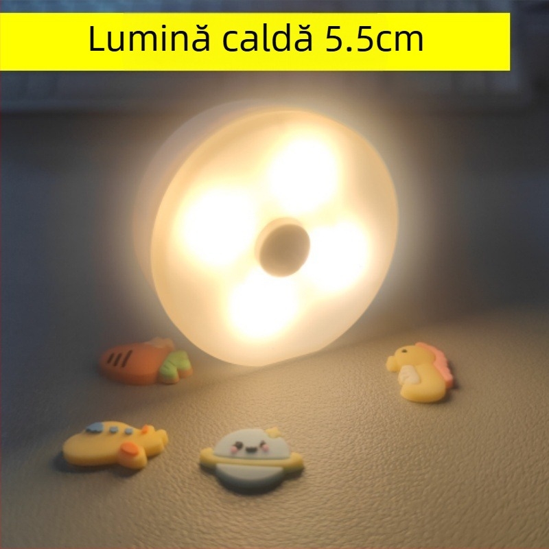 Lumină de noapte rotundă, reîncărcabilă, cu întrerupător la atingere, lampă tactilă, control inteligent, diametru 5,5 cm, abajur PVC