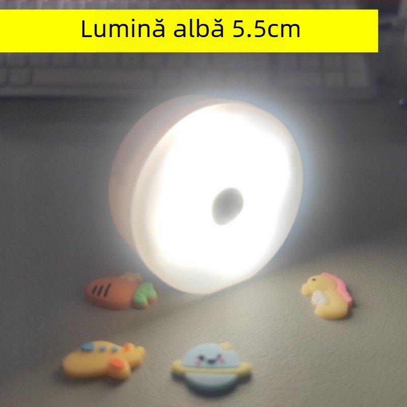 Lumină de noapte rotundă, reîncărcabilă, cu întrerupător la atingere, lampă tactilă, control inteligent, diametru 5,5 cm, abajur PVC