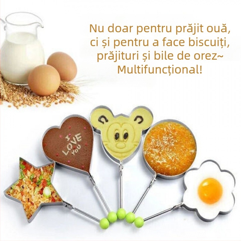 Formă din oțel inoxidabil cu pereți groși, pentru ouă la tigaie, neagră