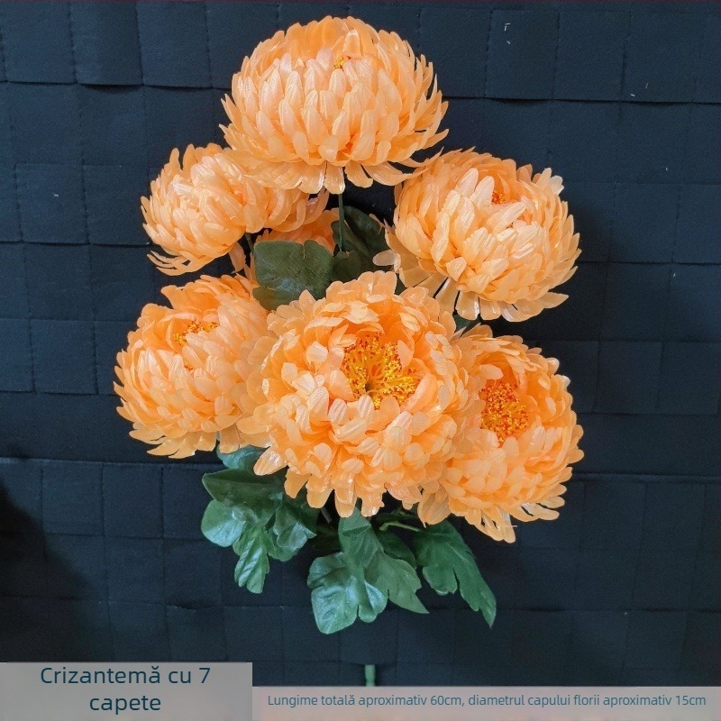 Crizantemă artificială din mătase, ramură unică, decor pentru morminte