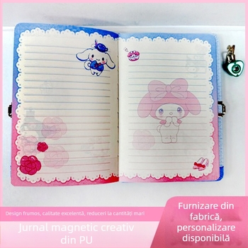 Jurnal creativ pentru elevi, cu închidere magnetică PU și pagini colorate – carnet drăguț cu desene animate pentru copii