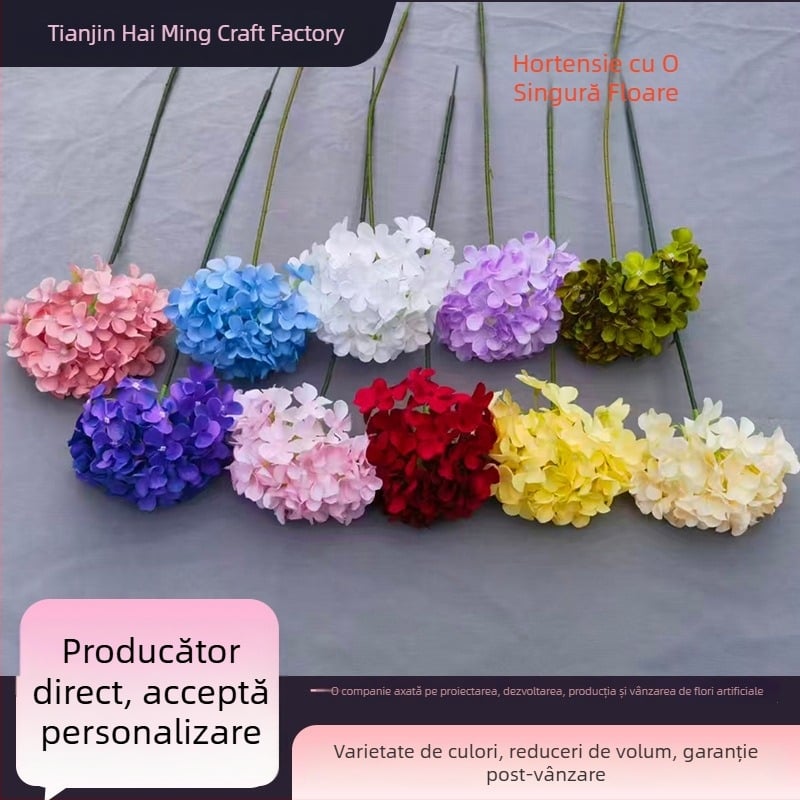 Aranjament floral artificial Hortensie — hortensie cu o singură floare, decor pentru casă, sufragerie, decor de nuntă