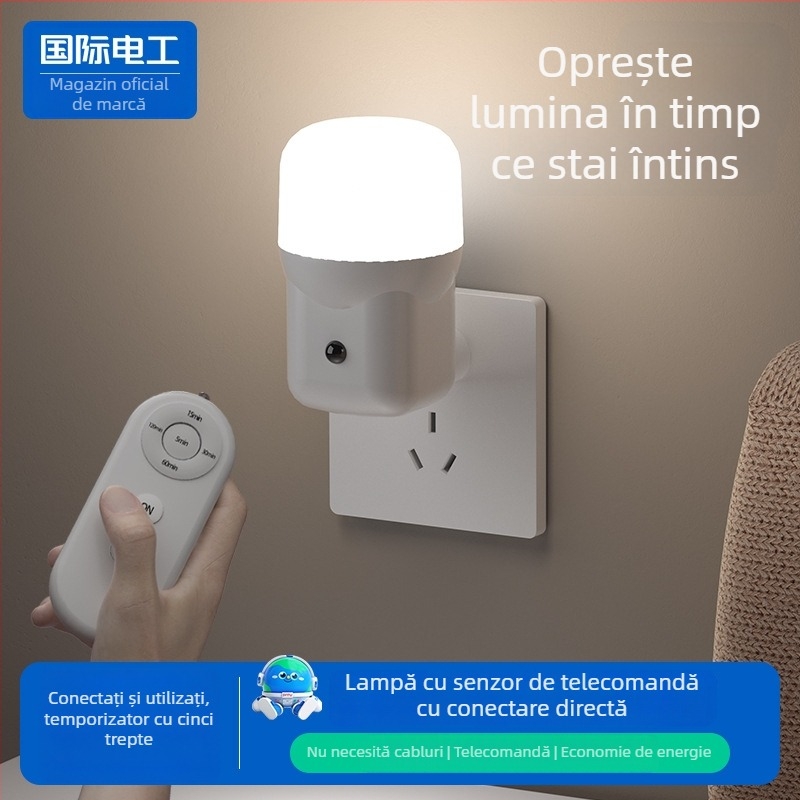 Lumină de noapte la priză pentru dormitor, potrivită pentru hrănirea bebelușului noaptea, protecția ochilor, cu telecomandă, veioză de lângă pat
