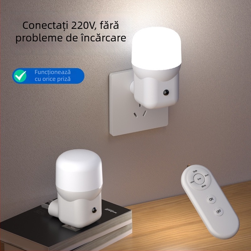 Lumină de noapte la priză pentru dormitor, potrivită pentru hrănirea bebelușului noaptea, protecția ochilor, cu telecomandă, veioză de lângă pat