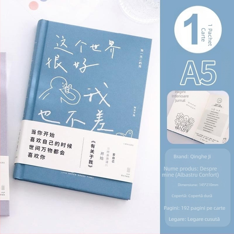 Qingheji Jurnal DIY cu texte vindecătoare, pagini desenate manual și pagini colorate