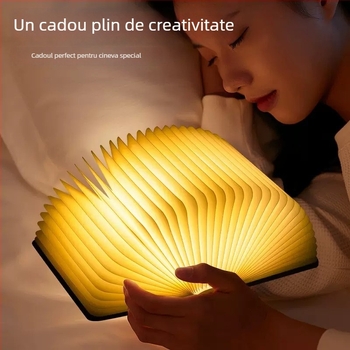 Lampă-carte din lemn cu LED în șapte culori, lampă de birou pliabilă, încărcare USB, lumina de noapte pentru dormitor, atmosferă plăcută