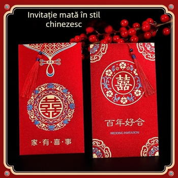 Invitație de nuntă 2023, stil chinezesc, design de înaltă clasă, roșu elegant