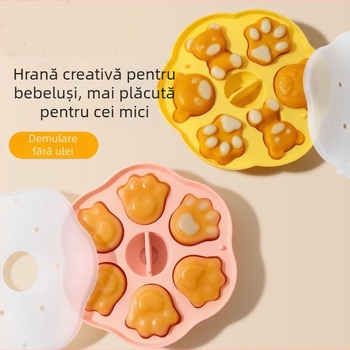 Formă pentru prăjituri la abur pentru hrana bebelușilor, silicon alimentar, design labă de pisică, potrivită pentru budincă de ou și prăjituri cu orez, formă de copt