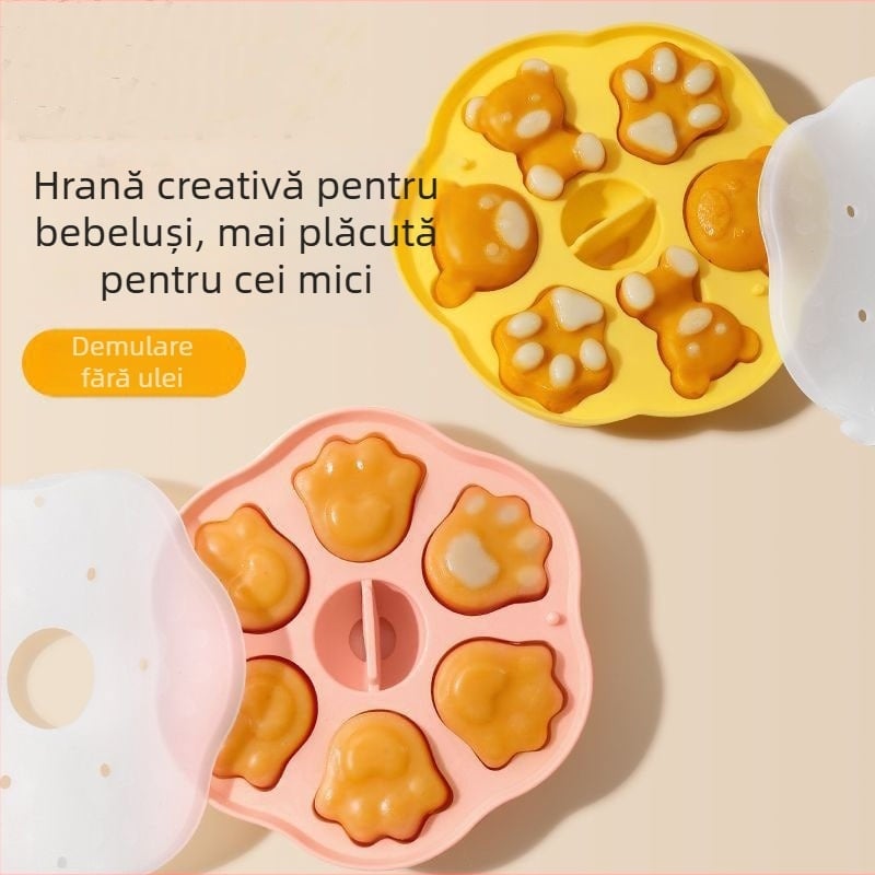 Formă pentru prăjituri la abur pentru hrana bebelușilor, silicon alimentar, design labă de pisică, potrivită pentru budincă de ou și prăjituri cu orez, formă de copt