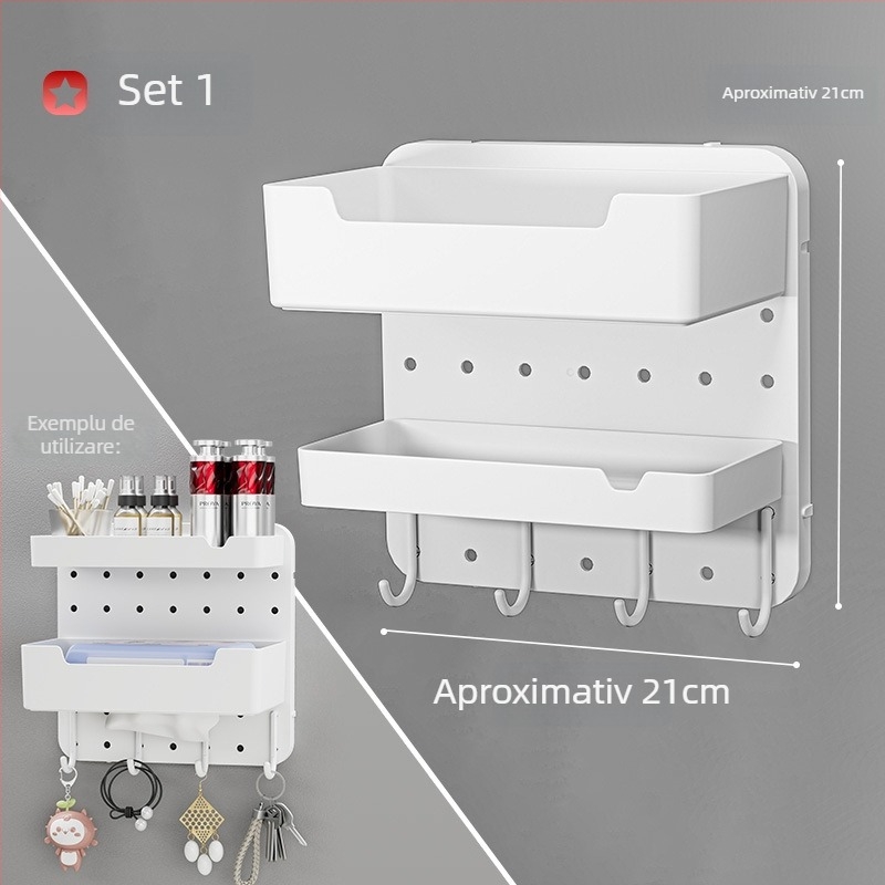 Pegboard de dormitor cu cârlig, organizator de birou, raft montat pe perete și cutie separator