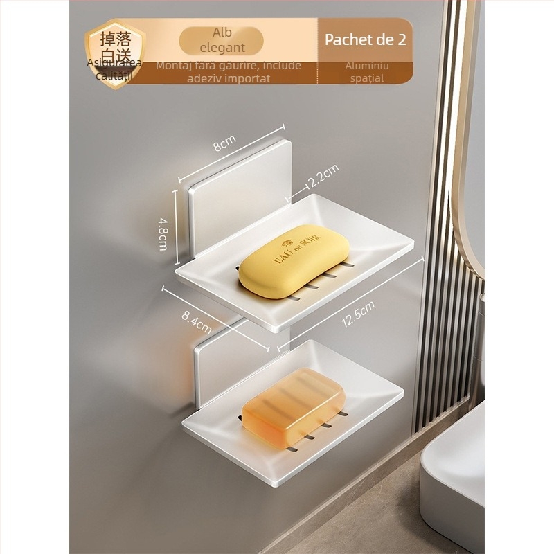 Vas de săpun pentru baie, montat pe perete, din aluminiu spațial, cu drenaj