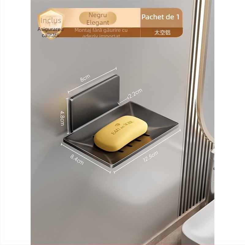 Vas de săpun pentru baie, montat pe perete, din aluminiu spațial, cu drenaj