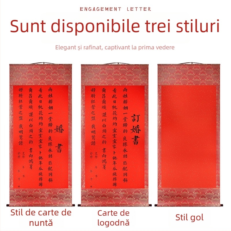 Invitație de logodnă și nuntă în stil retro chinezesc, sulă uriașă de agățat, anunțarea datei, scrisoare de logodnă, accesorii de nuntă