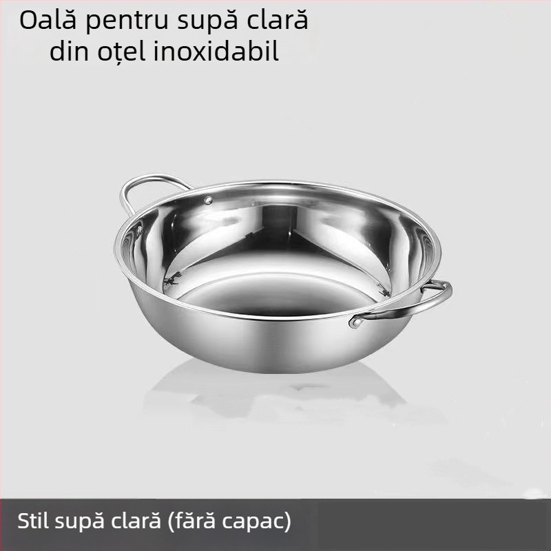 Oală de gătit din oțel inoxidabil, divizată pentru două arome, 28 cm, cu două mânere și capac, pentru uz casnic și comercial