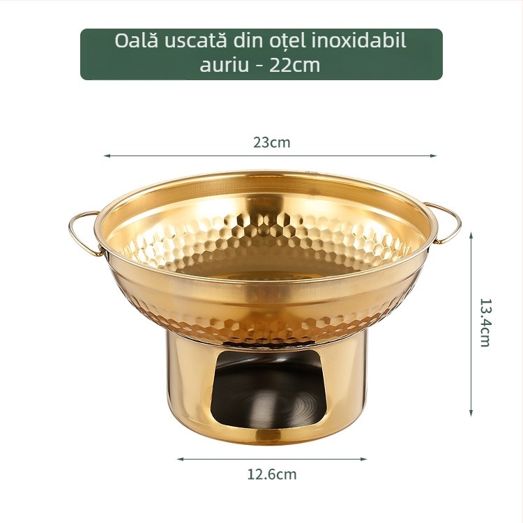 Oală din oțel inoxidabil, finisaj auriu Thai Tom Yum Goong pentru oală de hot pot și oală uscată, oală cu carne de vită și arzător cu alcool solid