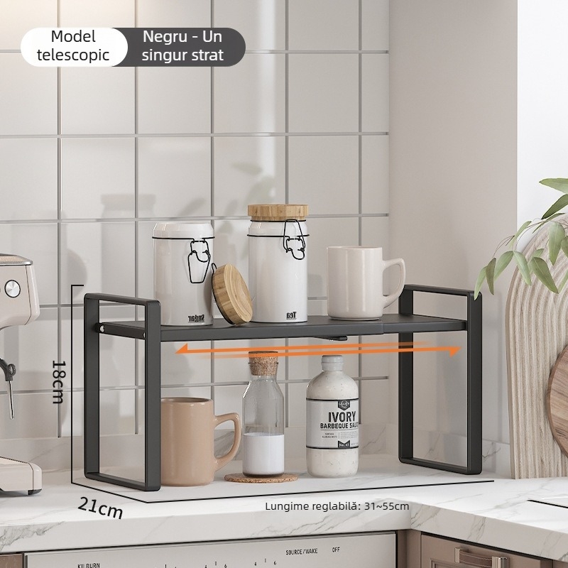 Yangyang Organizator extensibil de bucătărie pentru blat, cu separator de dulap – organizator pentru farfurii, oale și condimente