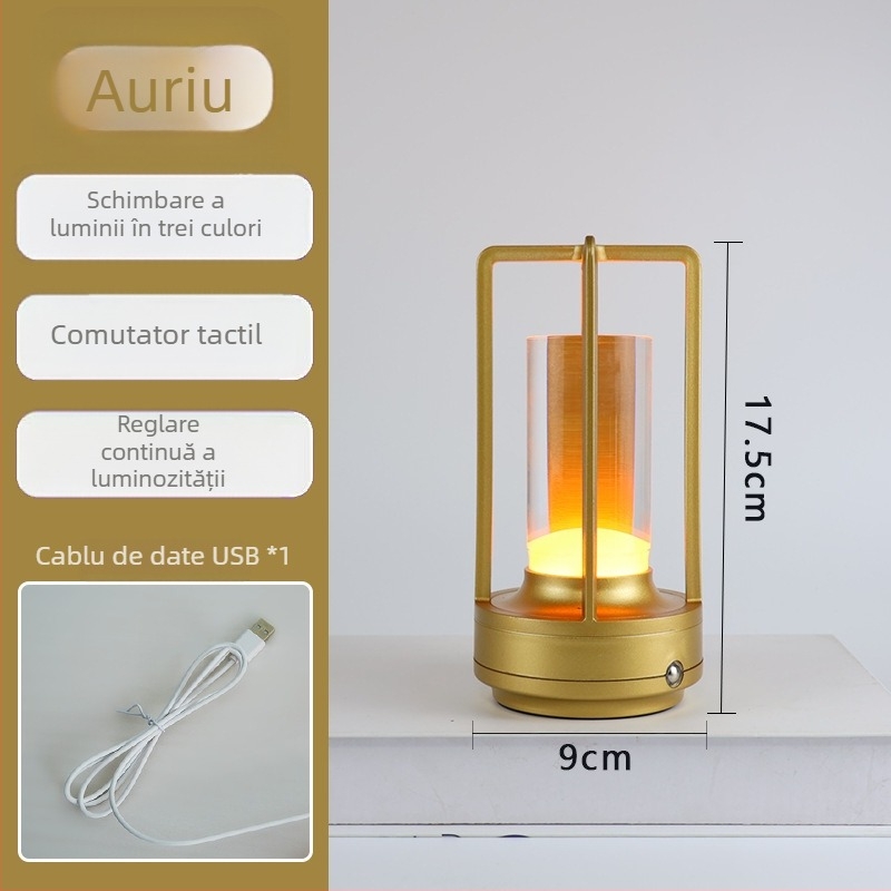 Lampa de veghe LED USB cu atingere și reglare a luminozității, abajur din acrilic — stil nordic, lampă de birou/noapte, baterie încorporată, pentru camping