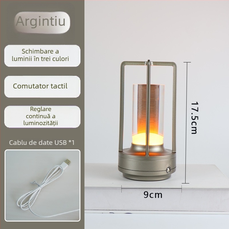 Lampa de veghe LED USB cu atingere și reglare a luminozității, abajur din acrilic — stil nordic, lampă de birou/noapte, baterie încorporată, pentru camping