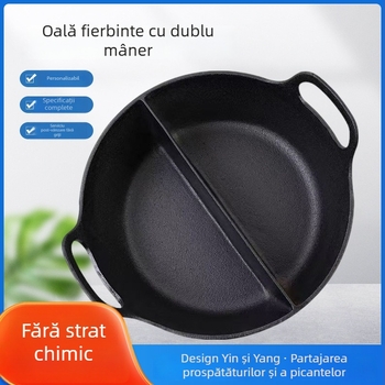 Oală din fontă Yin‑Yang pentru hot pot, fără acoperire, izolată, 30 cm, pentru restaurante, hoteluri și uz casnic
