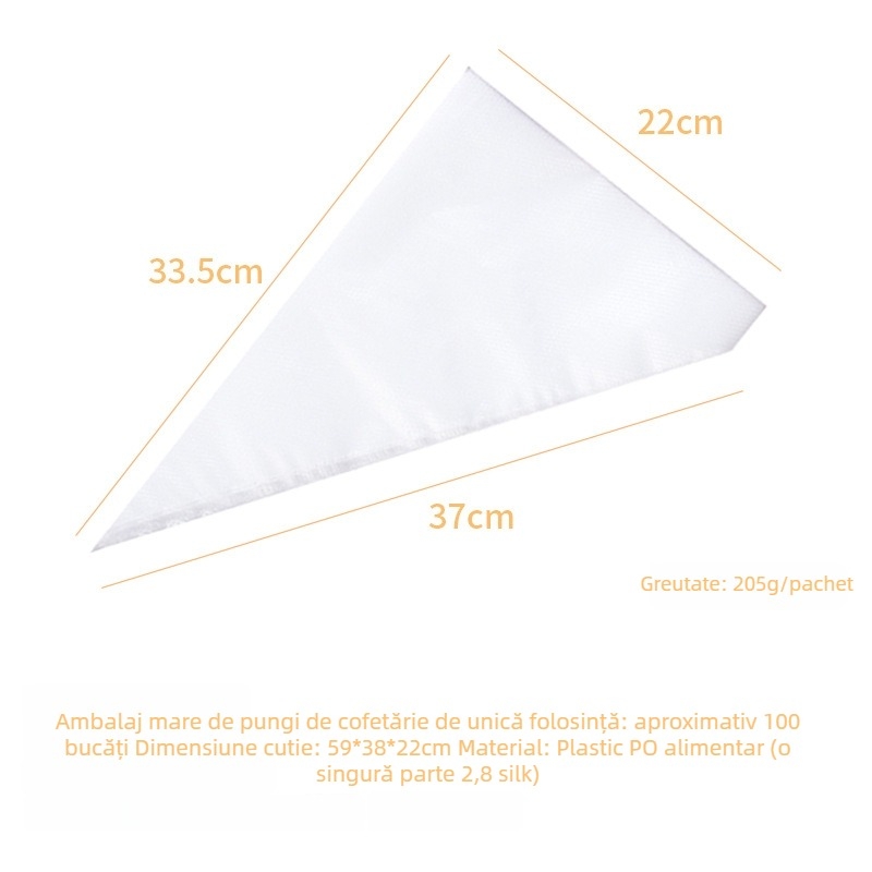 Pungă de decorare a cremei pentru tort din PE, unică folosință, fără text, pachet 100 bucăți, unelte pentru hrănire bebeluși