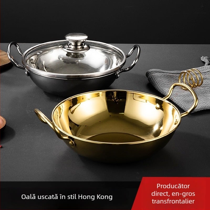 Oală groasă în stil Hong Kong pentru gătit uscat, din oțel inoxidabil, mic vas de hot pot pentru restaurant