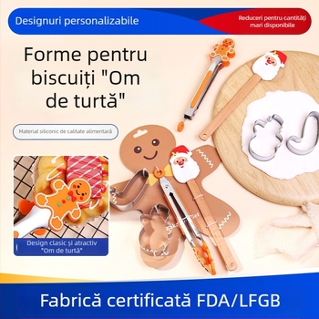 Set de unelte de coacere din silicon pentru uz casnic, Crăciun – rezistent la temperaturi înalte: forme pentru biscuiți, clește pentru alimente, raclete, rolă de aluat și spatulă pentru cremă