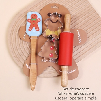 Set de unelte de coacere din silicon pentru uz casnic, Crăciun – rezistent la temperaturi înalte: forme pentru biscuiți, clește pentru alimente, raclete, rolă de aluat și spatulă pentru cremă