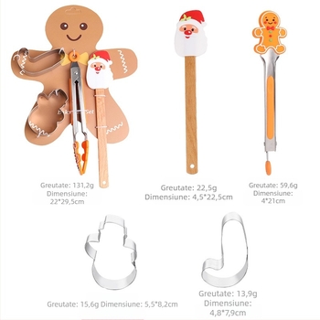 Set de unelte de coacere din silicon pentru uz casnic, Crăciun – rezistent la temperaturi înalte: forme pentru biscuiți, clește pentru alimente, raclete, rolă de aluat și spatulă pentru cremă