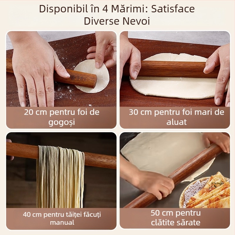 Rulou din lemn masiv de santal negru pentru foi de găluște, utilizare casnică, fără vopsea și lac, aluatul nu se lipește