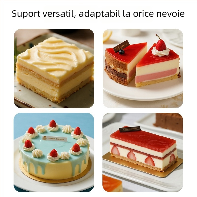 Suport de tort pătrat auriu pentru aniversări – bază circulară reutilizabilă pentru deserturi cu mousse
