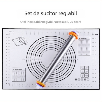 Rolă de bucătărie din oțel inoxidabil, 17 inch, grosime reglabilă cu scară de măsurare pentru aluat