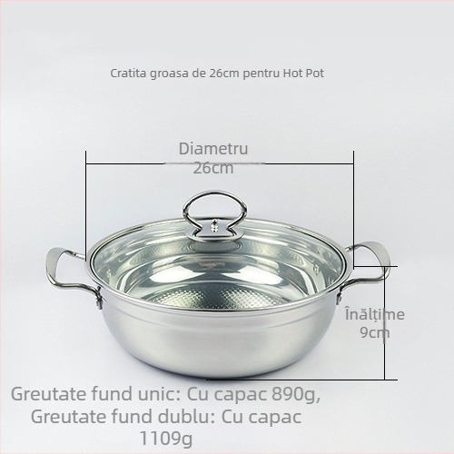 Set din oțel inoxidabil gros pentru oală de gătit – pentru shabu și supă, pentru uz casnic și comercial, capacitate mare 2.1–4 L, compatibil cu plite pe gaz sau inducție, cadou de inaugurare
