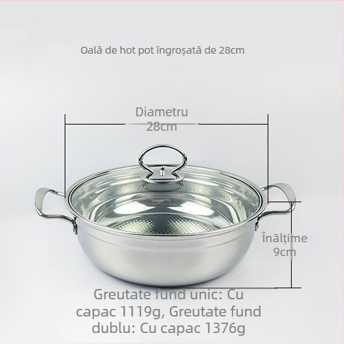 Set din oțel inoxidabil gros pentru oală de gătit – pentru shabu și supă, pentru uz casnic și comercial, capacitate mare 2.1–4 L, compatibil cu plite pe gaz sau inducție, cadou de inaugurare