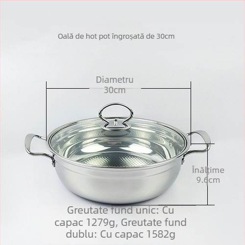 Set din oțel inoxidabil gros pentru oală de gătit – pentru shabu și supă, pentru uz casnic și comercial, capacitate mare 2.1–4 L, compatibil cu plite pe gaz sau inducție, cadou de inaugurare