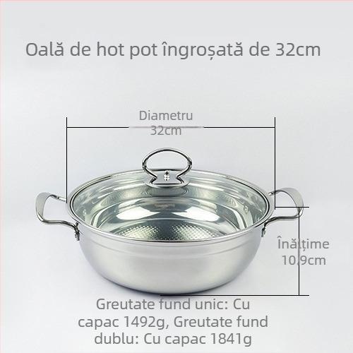 Set din oțel inoxidabil gros pentru oală de gătit – pentru shabu și supă, pentru uz casnic și comercial, capacitate mare 2.1–4 L, compatibil cu plite pe gaz sau inducție, cadou de inaugurare