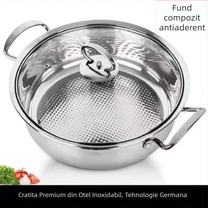 Set din oțel inoxidabil gros pentru oală de gătit – pentru shabu și supă, pentru uz casnic și comercial, capacitate mare 2.1–4 L, compatibil cu plite pe gaz sau inducție, cadou de inaugurare