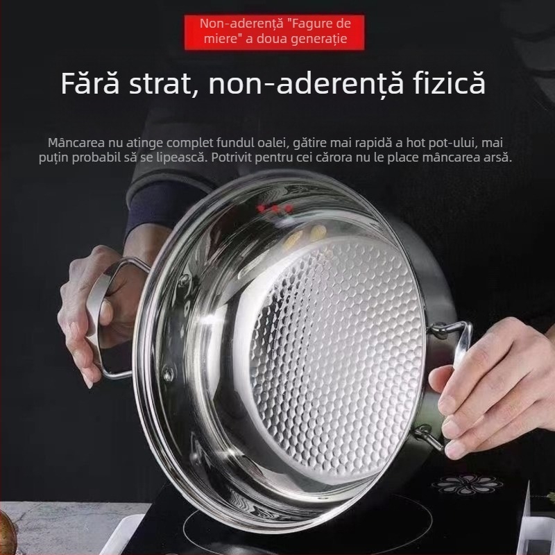 Set din oțel inoxidabil gros pentru oală de gătit – pentru shabu și supă, pentru uz casnic și comercial, capacitate mare 2.1–4 L, compatibil cu plite pe gaz sau inducție, cadou de inaugurare