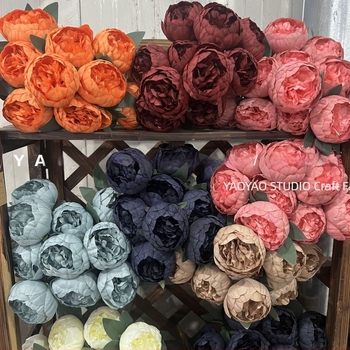 10 buchete de flori artificiale cu bujori, decor pentru perete la nuntă și aranjament de masă acasă